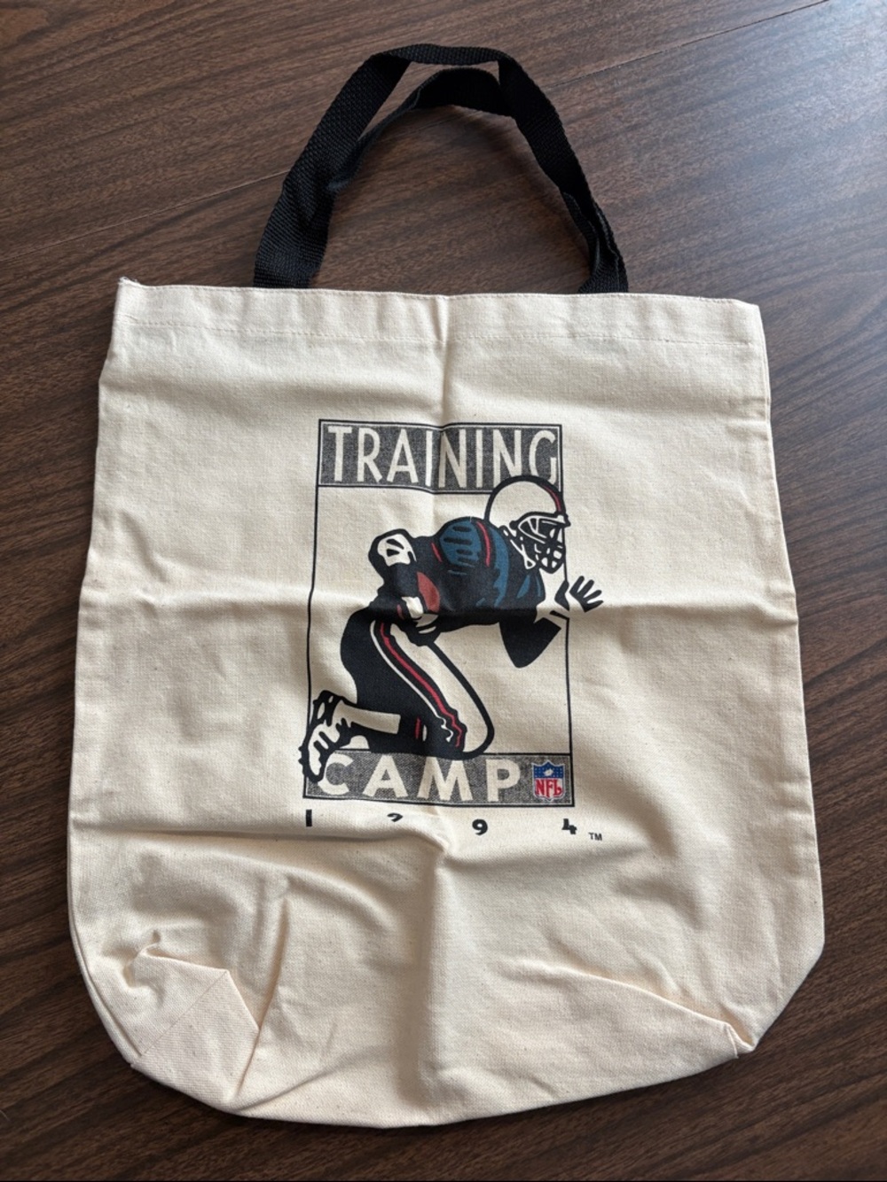 VINTAGE NFL 1994 Training Camp Canvas Tote Bag Cream Graphic Print